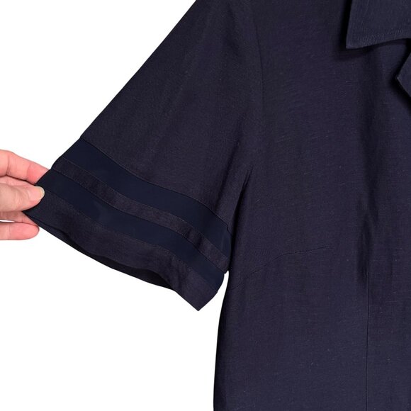 Jessica Howard Navy Blue Button Up Linen Dress Sz 20 Preppy Taillored Academia - Picture 4 of 14